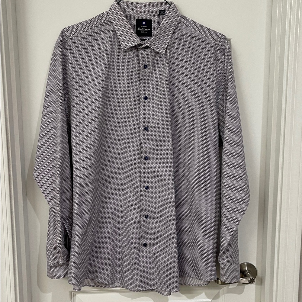 Ben Sherman Geometric Pattern Shirt - Black Purple and White 17-17.5 34-35